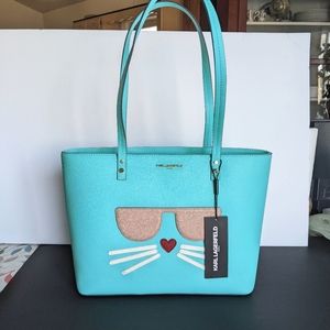 Karl Lagerfeld Paris Maybelle Choupette Cat  Turquoise Tote